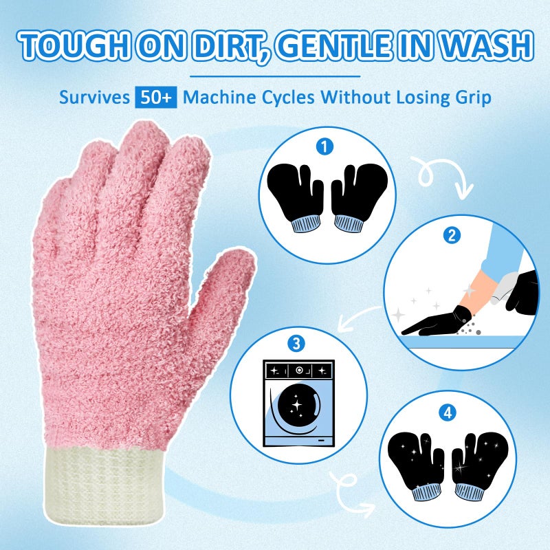 MIG4U Microfiber Dusting Gloves Washable Reusable Cleaning Mittens Gloves Kitchen House Cleaning Car Blinds Multicolor 4 Pairs L/XL - Image 3